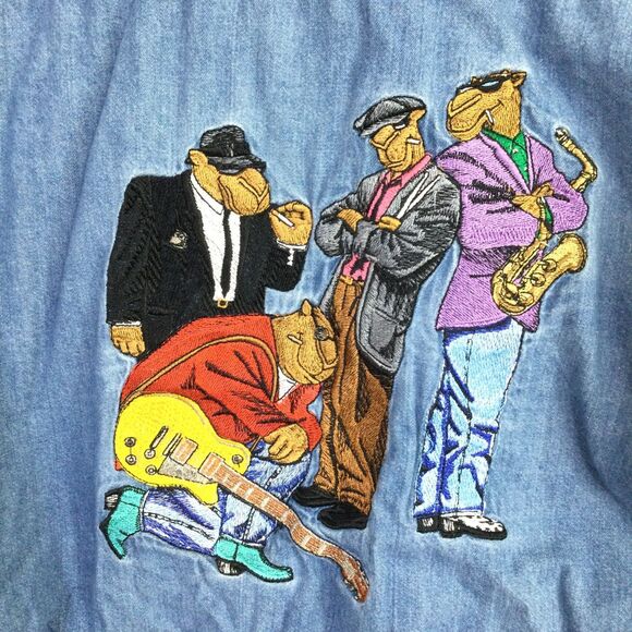 Camel Men's Joe Camel Tobacco Jazz Band Long Sleeve Shirt Blue Denim Size M - Picture 11 of 15